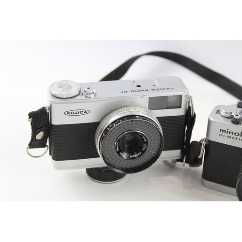 386 - Compact Rangefinder Film Cameras Inc Fujica & Konica C35 Etc Working x 3