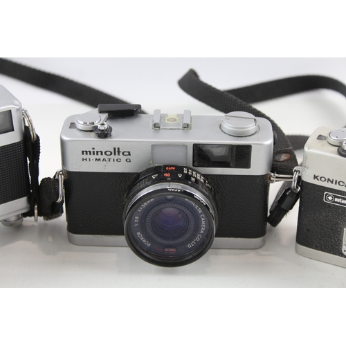 386 - Compact Rangefinder Film Cameras Inc Fujica & Konica C35 Etc Working x 3