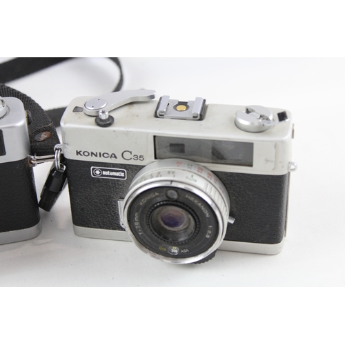 386 - Compact Rangefinder Film Cameras Inc Fujica & Konica C35 Etc Working x 3
