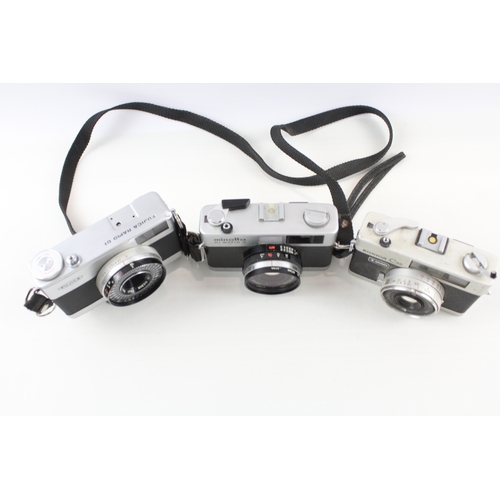 386 - Compact Rangefinder Film Cameras Inc Fujica & Konica C35 Etc Working x 3