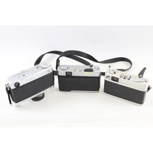 386 - Compact Rangefinder Film Cameras Inc Fujica & Konica C35 Etc Working x 3