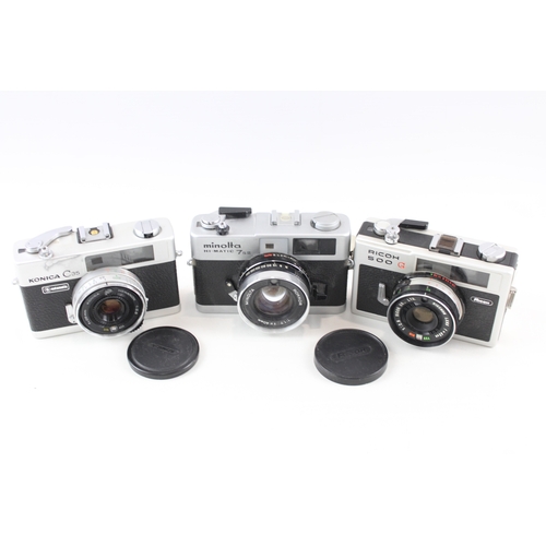 387 - Compact Rangefinder Film Cameras Inc Minolta & Konica C35 Etc Working x 3