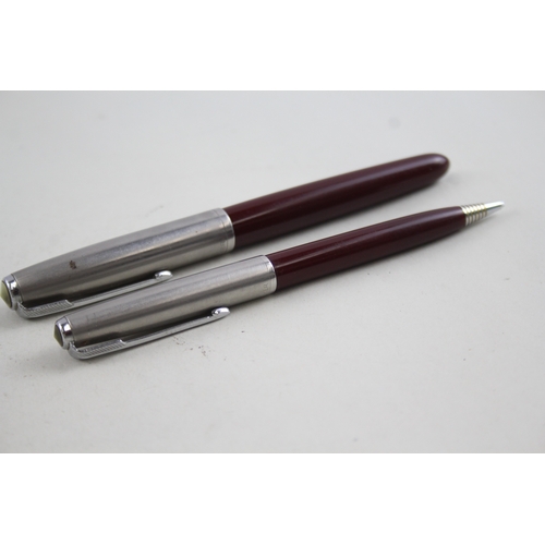 443 - Vintage Parker 51 Burgundy Fountain Pen w/ 14ct Gold Nib, Pencil, Original Box