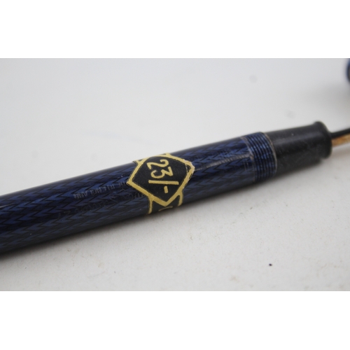 447 - Vintage CONSWAY STEWART 27 Navy Fountain Pen w/ 14ct Gold Nib WRITING