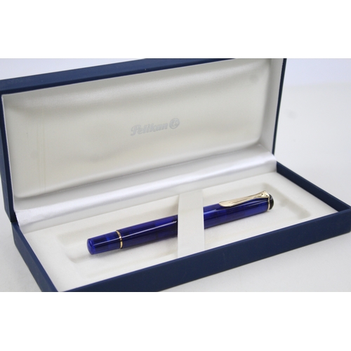 450 - PELIKAN M200 Clear Blue Fountain Pen w/ B Gold Plate Nib WRITING Original Box