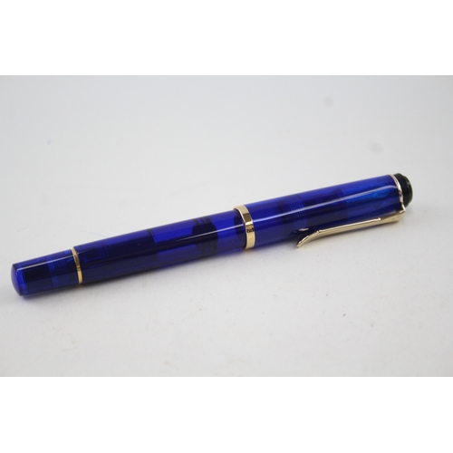 450 - PELIKAN M200 Clear Blue Fountain Pen w/ B Gold Plate Nib WRITING Original Box