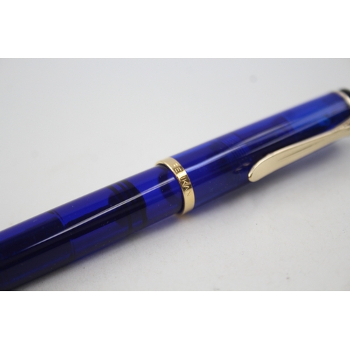 450 - PELIKAN M200 Clear Blue Fountain Pen w/ B Gold Plate Nib WRITING Original Box