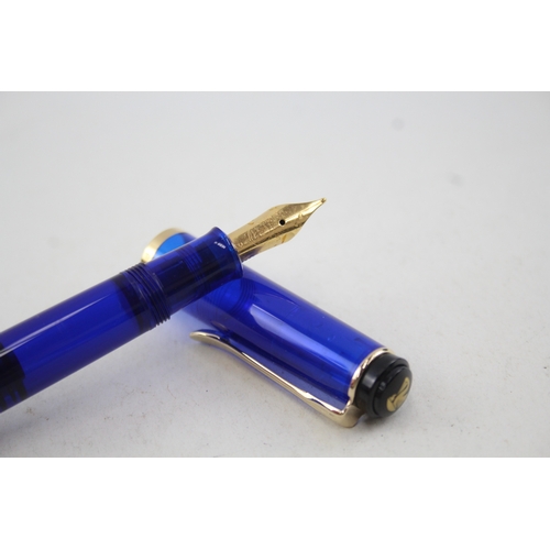 450 - PELIKAN M200 Clear Blue Fountain Pen w/ B Gold Plate Nib WRITING Original Box