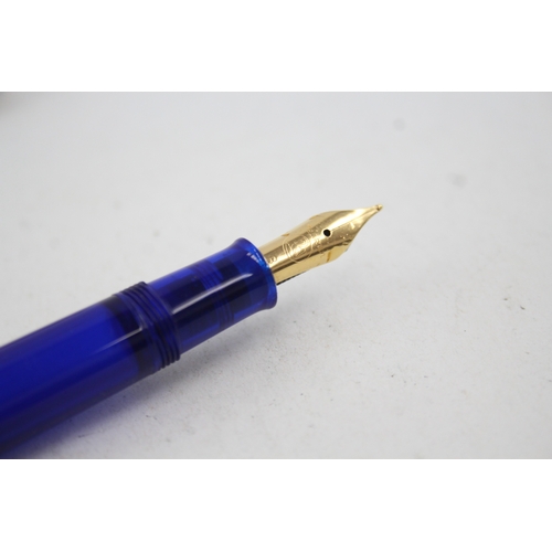 450 - PELIKAN M200 Clear Blue Fountain Pen w/ B Gold Plate Nib WRITING Original Box