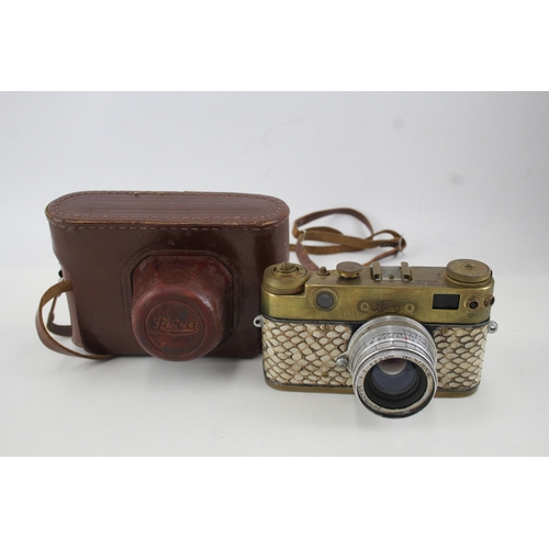 399 - Reproduction Leica Leitz Rangefinder Film Camera Russian Copy Gold & Lizard Skin