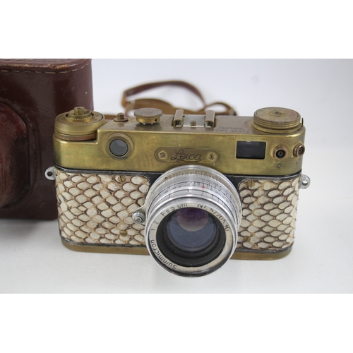 399 - Reproduction Leica Leitz Rangefinder Film Camera Russian Copy Gold & Lizard Skin