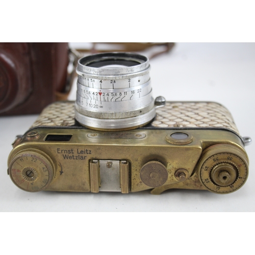 399 - Reproduction Leica Leitz Rangefinder Film Camera Russian Copy Gold & Lizard Skin