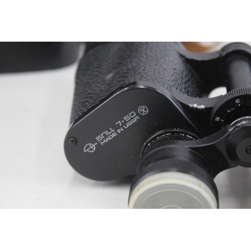 407 - Vintage 6nu 7x50 CCCP Made in USSR Binoculars Working w/ Original Case