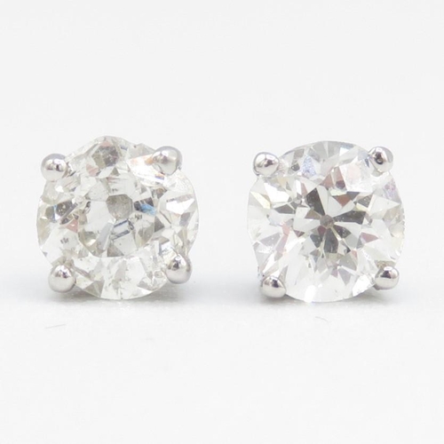 2 - 18ct White Gold Old Cut Diamond Stud Earrings H/I colour - Total Weight 1.11ct