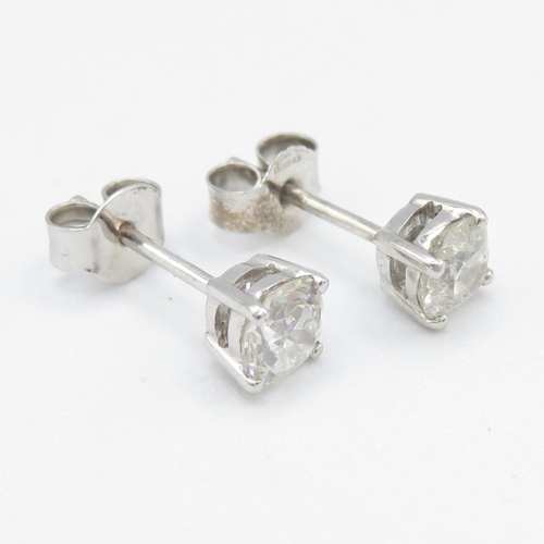 2 - 18ct White Gold Old Cut Diamond Stud Earrings H/I colour - Total Weight 1.11ct