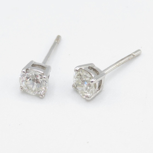 2 - 18ct White Gold Old Cut Diamond Stud Earrings H/I colour - Total Weight 1.11ct