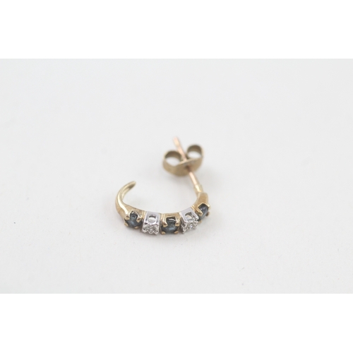 102 - 9ct gold diamond & sapphire half hoop earrings (1.3g)