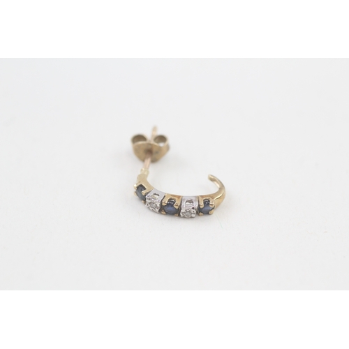 102 - 9ct gold diamond & sapphire half hoop earrings (1.3g)