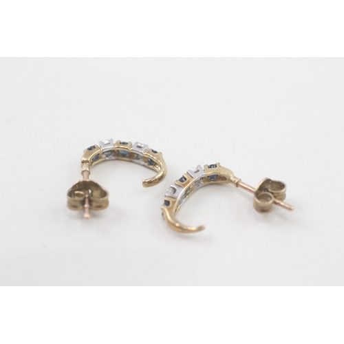 102 - 9ct gold diamond & sapphire half hoop earrings (1.3g)