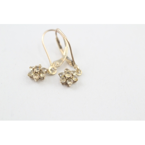 103 - 10ct gold yellow sapphire floral cluster drop earrings (1.2g)