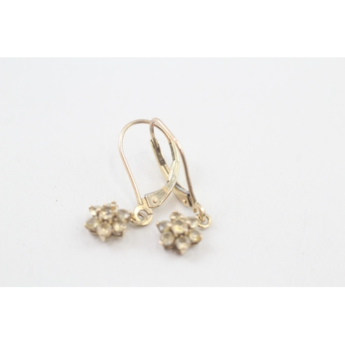 103 - 10ct gold yellow sapphire floral cluster drop earrings (1.2g)