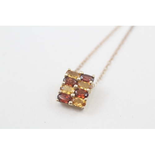 106 - 9ct gold garnet & citrine pendant necklace (2.1g)