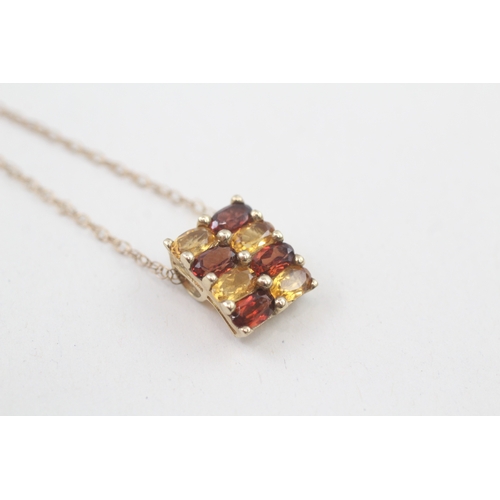 106 - 9ct gold garnet & citrine pendant necklace (2.1g)