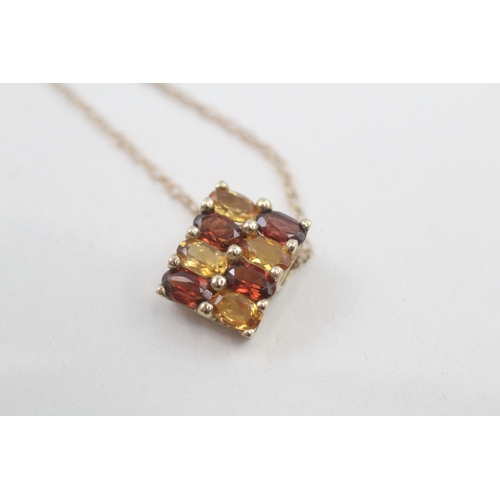 106 - 9ct gold garnet & citrine pendant necklace (2.1g)