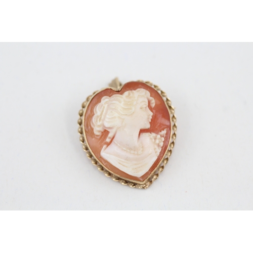 11 - 9ct gold shell cameo heart brooch/pendant (5.3g)