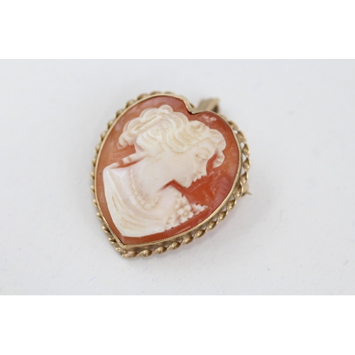 11 - 9ct gold shell cameo heart brooch/pendant (5.3g)