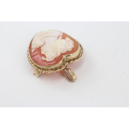 11 - 9ct gold shell cameo heart brooch/pendant (5.3g)