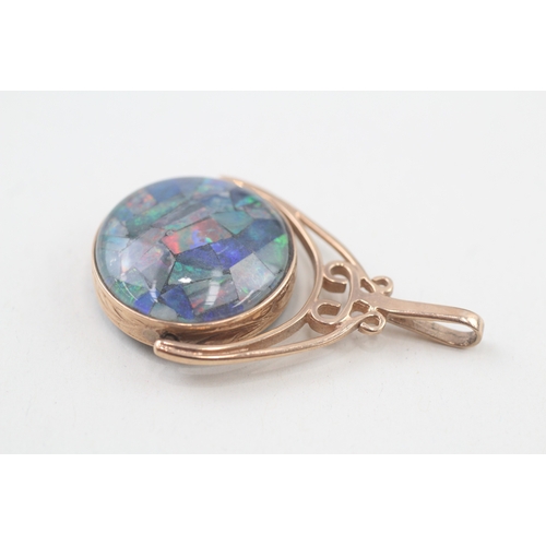 116 - 9ct gold vintage opal mosaic triplet swivel fob pendant (8.6g)