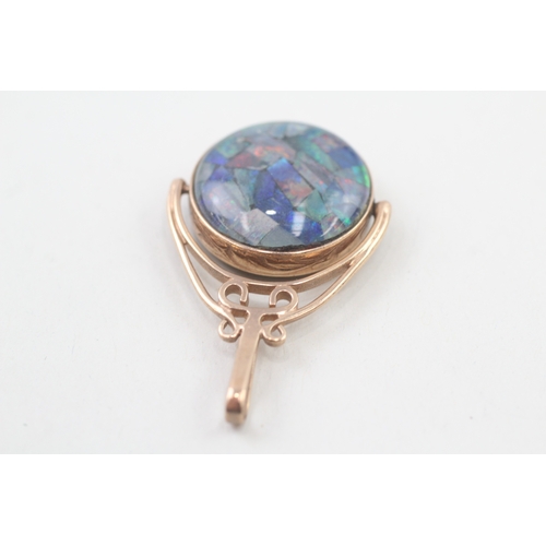 116 - 9ct gold vintage opal mosaic triplet swivel fob pendant (8.6g)