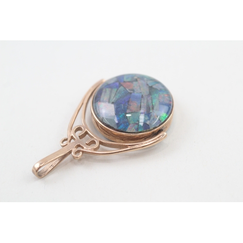 116 - 9ct gold vintage opal mosaic triplet swivel fob pendant (8.6g)