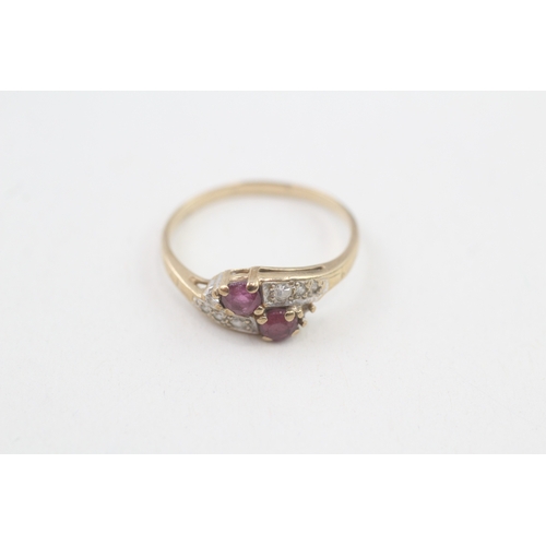 118 - 9ct gold diamond & ruby bypass ring (1.6g) AS SEEN - MISHAPEN Size  M