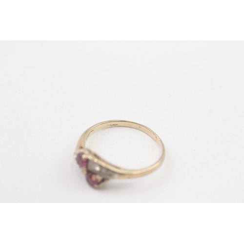 118 - 9ct gold diamond & ruby bypass ring (1.6g) AS SEEN - MISHAPEN Size  M