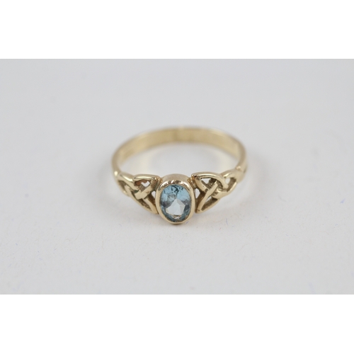 12 - 9ct gold aquamarine celtic dress ring (2.6g) Size  T