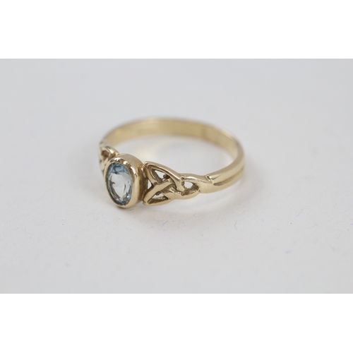 12 - 9ct gold aquamarine celtic dress ring (2.6g) Size  T