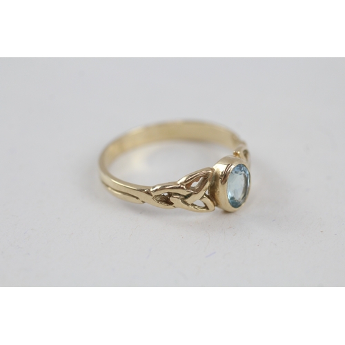 12 - 9ct gold aquamarine celtic dress ring (2.6g) Size  T