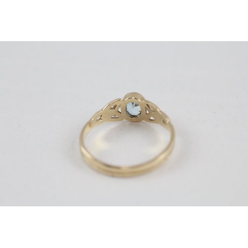 12 - 9ct gold aquamarine celtic dress ring (2.6g) Size  T