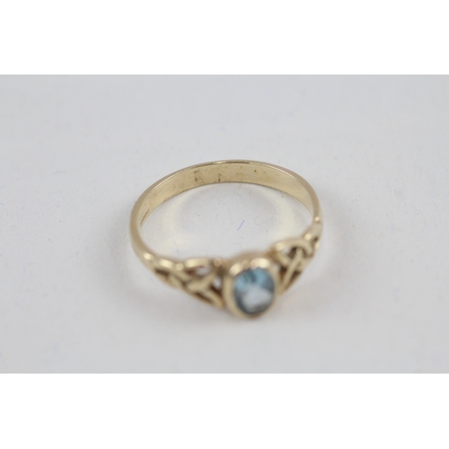 12 - 9ct gold aquamarine celtic dress ring (2.6g) Size  T