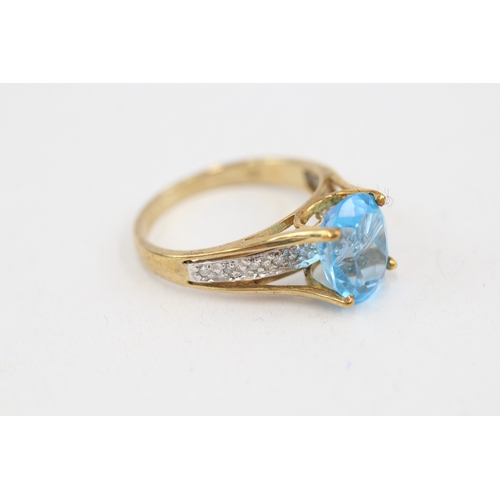 14 - 9ct gold oval cut blue topaz & diamond dress ring (3.1g) Size  M 1/2