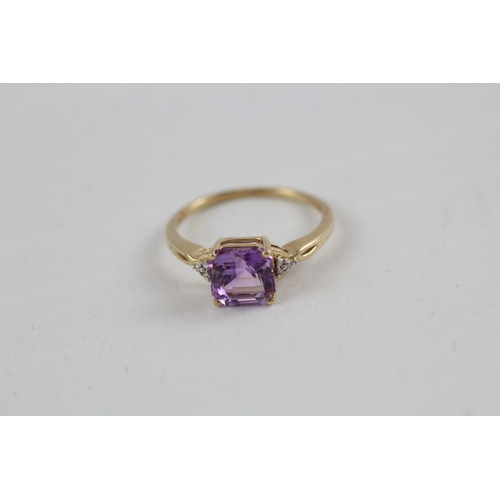 16 - 9ct gold amethyst & diamond dress ring (2.3g) Size  S