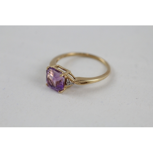 16 - 9ct gold amethyst & diamond dress ring (2.3g) Size  S