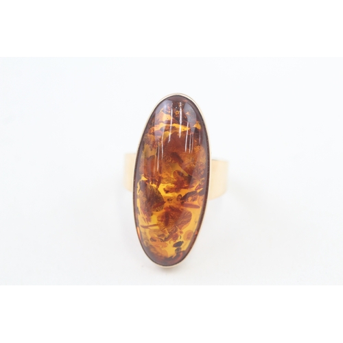 3 - 14ct gold Baltic amber dress ring with sun spangles (6g) Size  Q