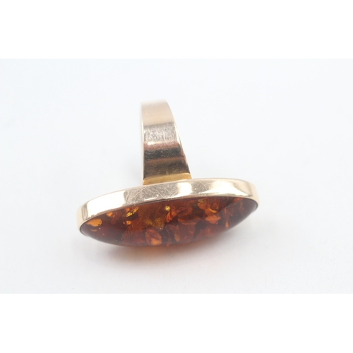 3 - 14ct gold Baltic amber dress ring with sun spangles (6g) Size  Q