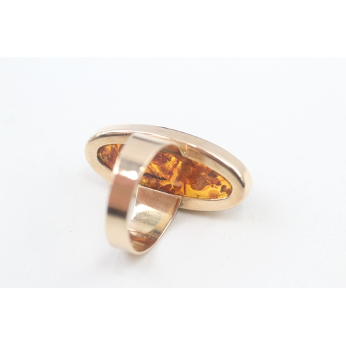 3 - 14ct gold Baltic amber dress ring with sun spangles (6g) Size  Q