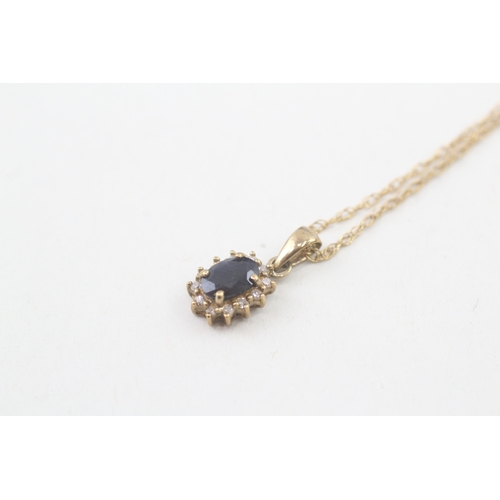 34 - 9ct gold sapphire & diamond cluster pendant necklace (1.4g)