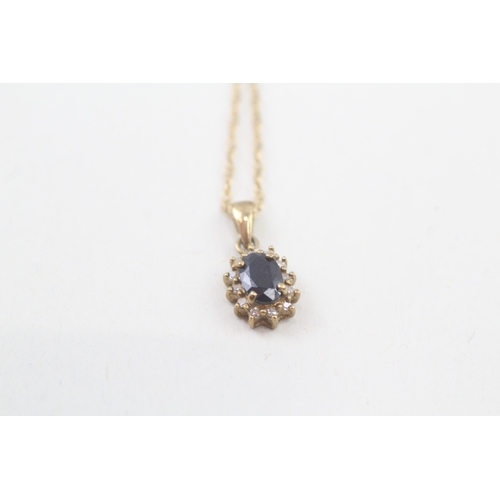 34 - 9ct gold sapphire & diamond cluster pendant necklace (1.4g)