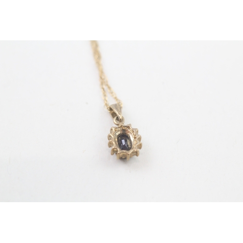 34 - 9ct gold sapphire & diamond cluster pendant necklace (1.4g)